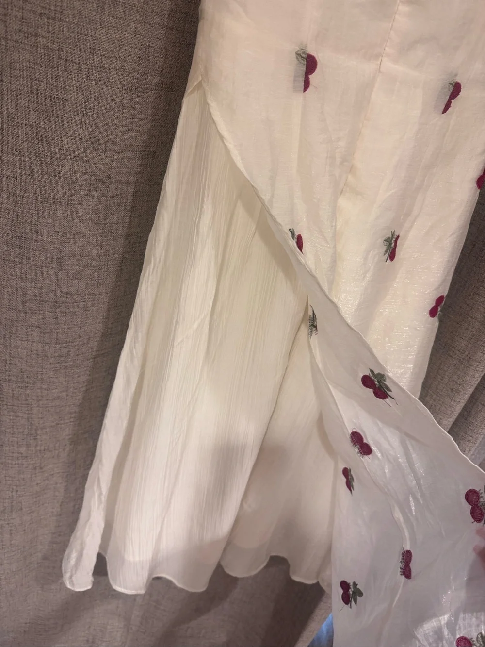 White Cherry Embroidered Midi Dress - Elegant Summer Dress